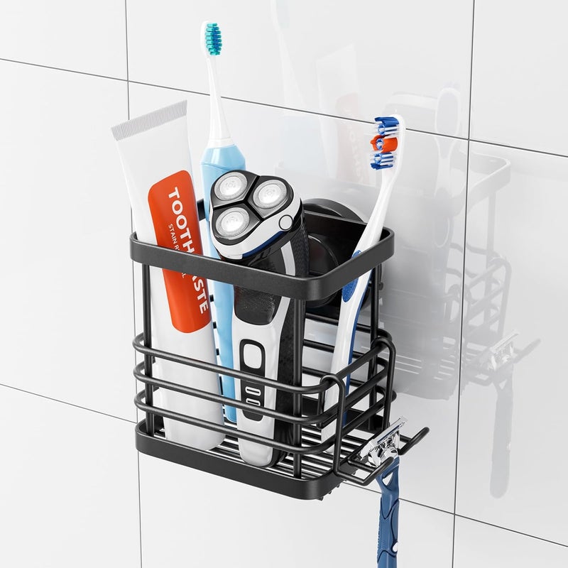Taili Patented Suction Cup Toothbrush Holder, Stainless Steel Anti-puddling Shower Toothbrush Holder, No Drilling Removable Organizer for Bathroom Toothpaste, Razor, Kitchen and Office Items, Black - Image 1